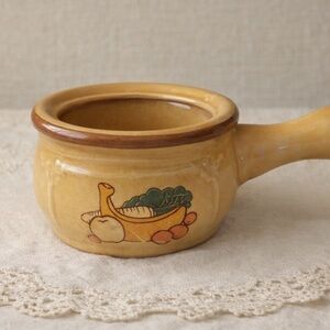 Vintage Ceramic Saucepan with Fruit Motif - Honey Yellow